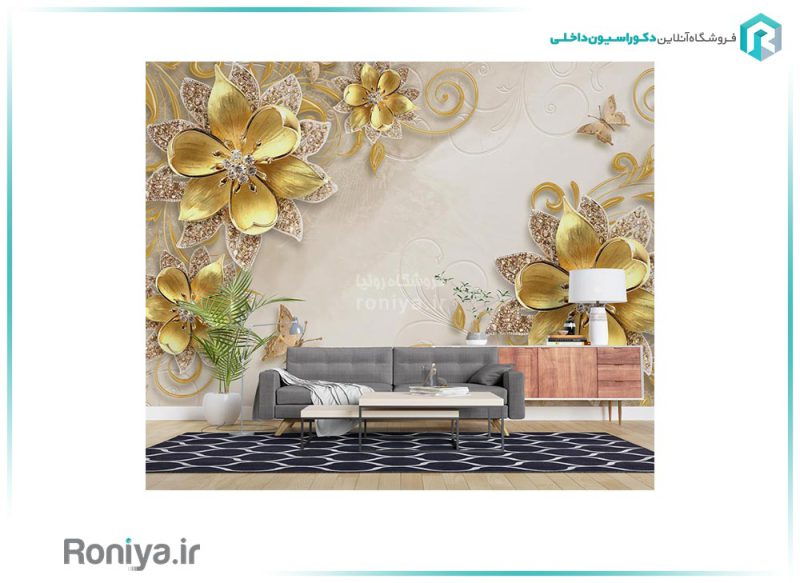 پوستر دیواری گل برجسته طلایی 3DF-246
