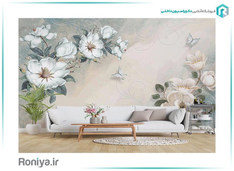 پوستر سه بعدی گلهای سفید 3DF-308