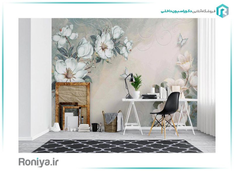 پوستر سه بعدی گلهای سفید 3DF-308