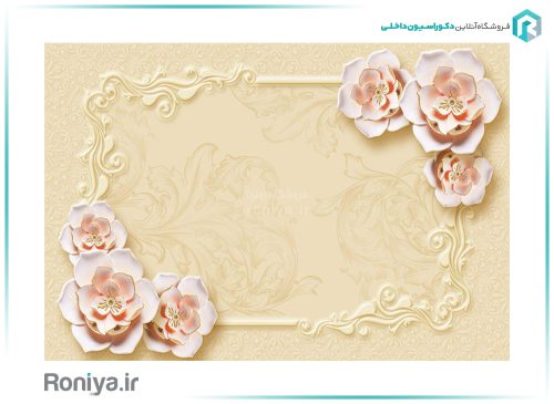 پوستر دیواری سه بعدی طرح گل صورتی در قاب طلایی کد 3DF 253 2 پوستر دیواری سه بعدی طرح گل صورتی در قاب طلایی