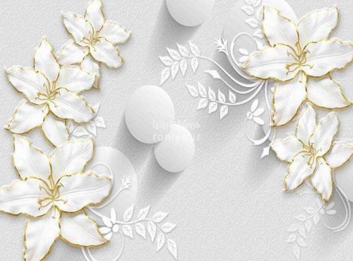 کاغذ دیواری سه بعدی گل های سفید کد 3DF-440 2 کاغذ دیواری سه بعدی گل های سفید کد 3DF-440