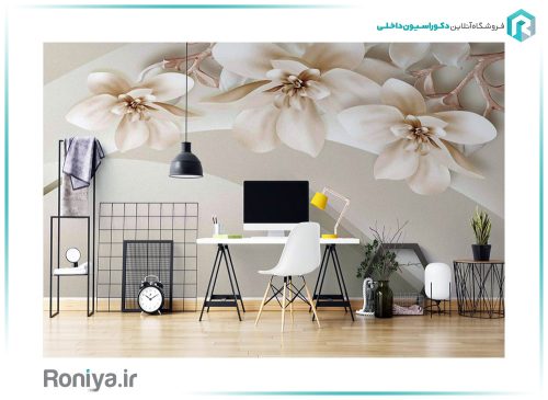 کاغذ دیواری پوستری گل کرم قهوه ای 3DF-402 2 کاغذ دیواری پوستری گل کرم قهوه ای 3DF-402
