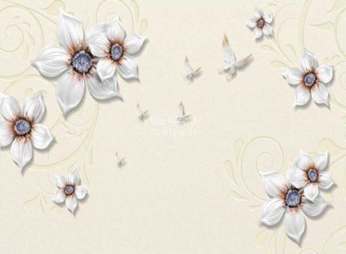 کاغذ پوستری گل های سفید 3DF-517 2 کاغذ پوستری گل های سفید 3DF-517