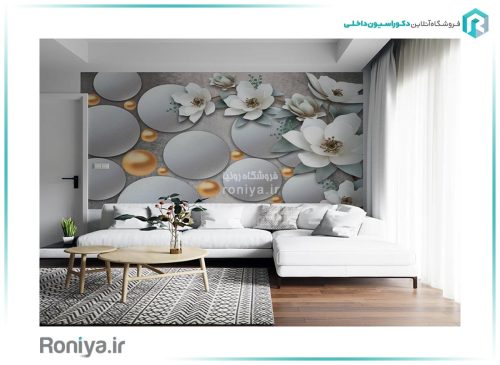 کاغذ پوستری گل های سفید 3DF-530
