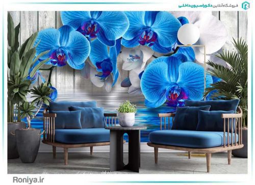 پوستر دیواری سه بعدی گل آبی کد 3DF-008
