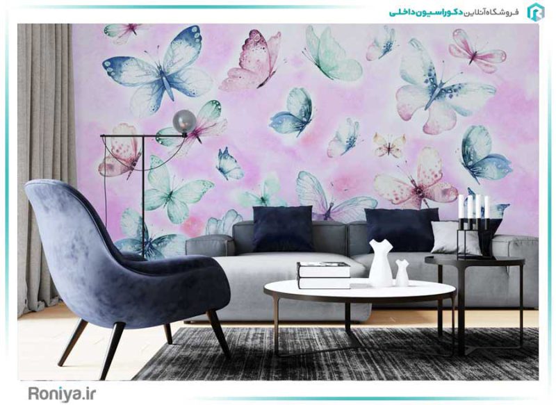 پوستر دیواری پروانه های رنگارنگ کد 3DF-214 2 پوستر دیواری پروانه های رنگارنگ کد 3DF-214