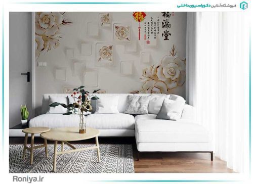 پوستر دیواری گل طرح مرمر کد 3DF-273