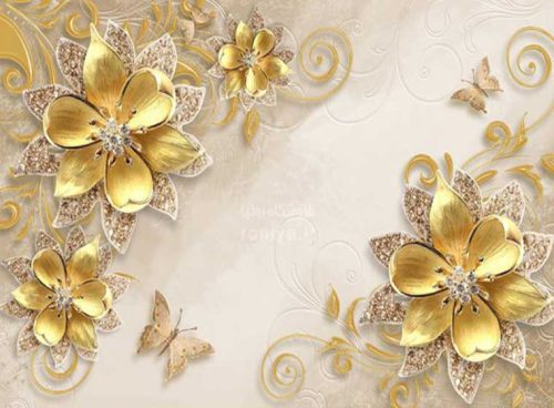 پوستر دیواری گل برجسته طلایی 3DF-233 5 پوستر دیواری گل برجسته طلایی 3DF-246