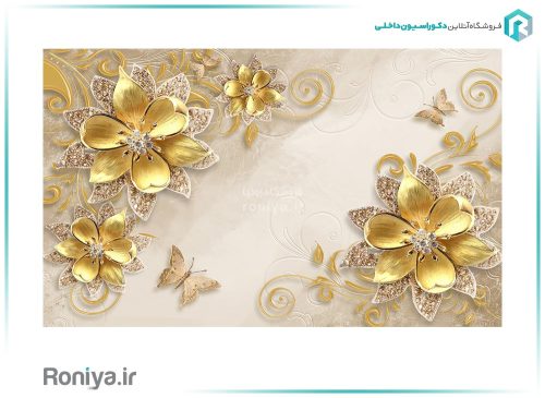 پوستر دیواری گل برجسته طلایی 3DF-246