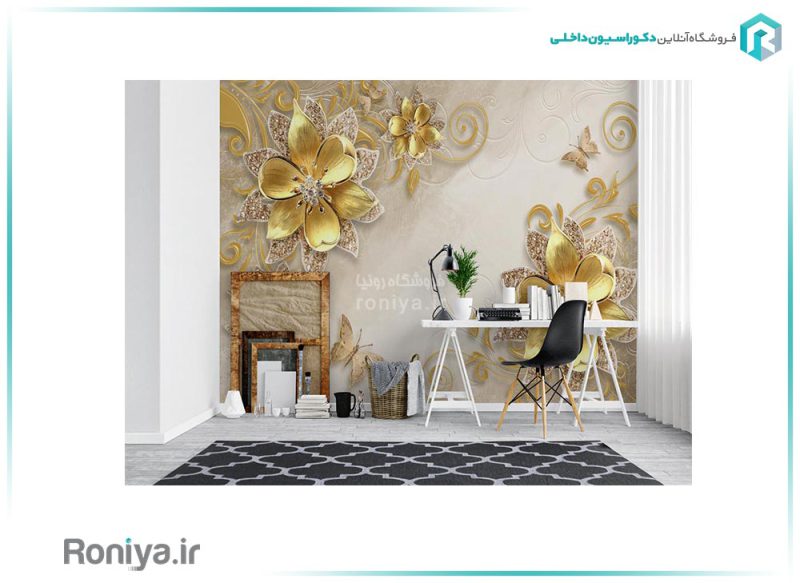 پوستر دیواری گل برجسته طلایی 3DF-246
