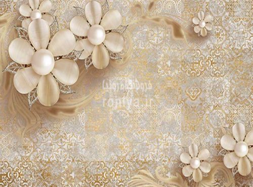 پوستر دیواری گل سه بعدی کرم طلایی Code-3DF-622 3 پوستر دیواری گل سه بعدی کرم طلایی Code-3DF-622