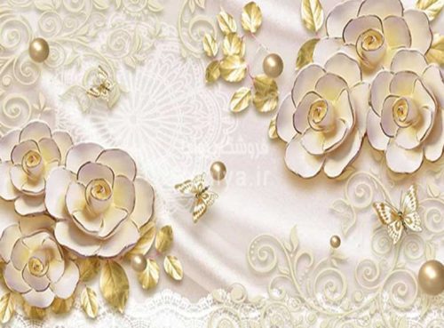 پوستر دیواری گلهای سه بعدی طلاییCode-LX-84 3 پوستر دیواری گلهای سه بعدی طلاییCode-LX-84