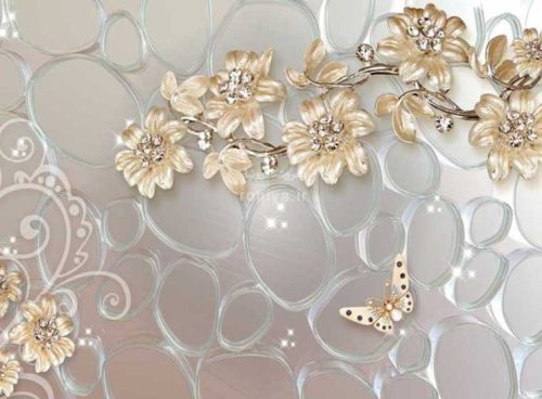 پوستردیواری سه بعدی گل های طلایی Code-3DF-618 3 پوستردیواری سه بعدی گل های طلایی Code-3DF-618