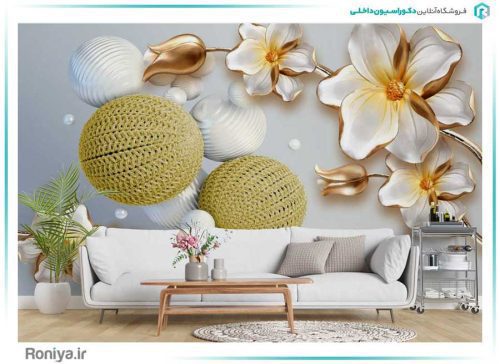 پوستر دیواری گل سفید و طلایی کد Z354 2 پوستر دیواری گل سفید و طلایی کد Z354