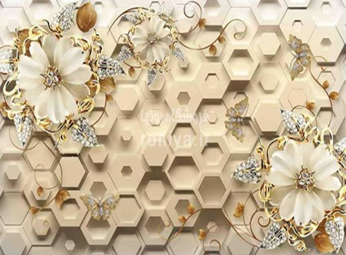 پوستر دیواری گل سه بعدی کرمCode-3DF-393 3 پوستر دیواری گل سه بعدی کرمCode-3DF-393