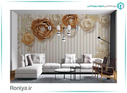 پوستر سه بعدی گل کرم قهوه ای 3DF-585 3 پوستر سه بعدی گل کرم قهوه ای 3DF-585