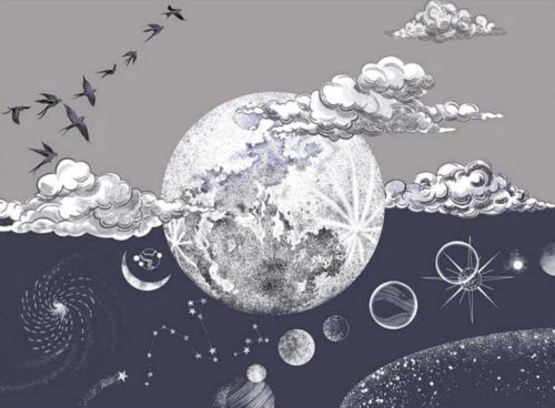 پوستر دیواری انتزاعی ابر و ماه کد AB-014