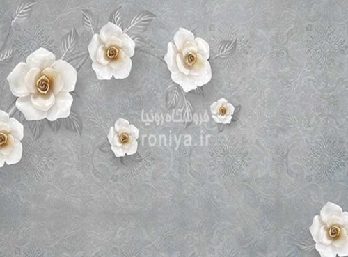 پوستر دیواری طوسی با گلهای سفیدCode-3DF-623 3 پوستر دیواری طوسی با گلهای سفیدCode-3DF-623