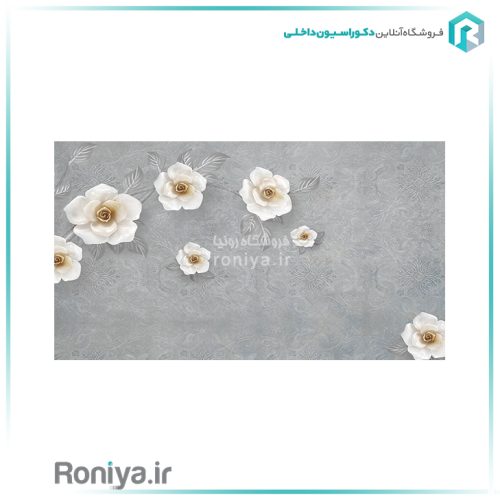 پوستر دیواری طوسی با گلهای سفیدCode-3DF-623 2 پوستر دیواری طوسی با گلهای سفیدCode-3DF-623