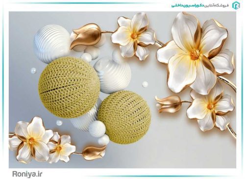 پوستر دیواری گل سفید و طلایی کد Z354 3 پوستر دیواری گل سفید و طلایی کد Z354