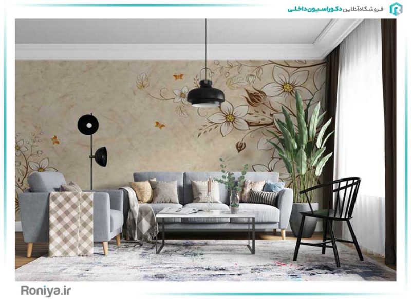 پوستر دیواری کرم طرح گل کد 3DF-064