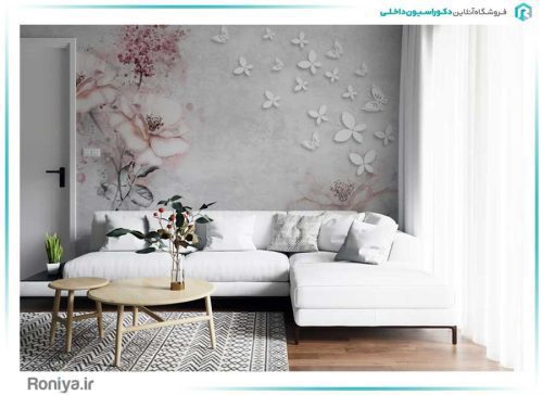 پوستر دیواری سه بعدی طرح گل و پروانه کد LS-047