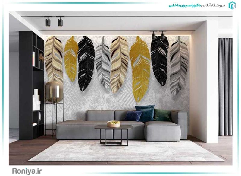 پوستر دیواری سه بعدی پرهای طلایی کد NT-124