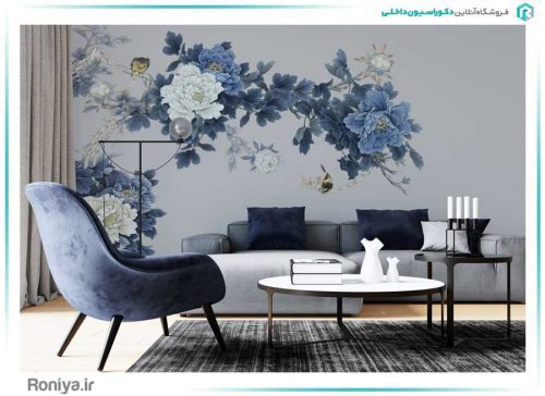 پوستر دیواری سه بعدی گلبرگ آبی کد NT-046