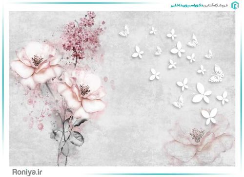 پوستر دیواری سه بعدی طرح گل و پروانه کد LS-047