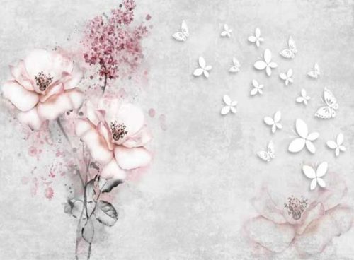 پوستر دیواری سه بعدی طرح گل و پروانه کد LS-047