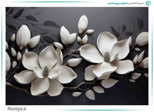 پوستر سه بعدی گل های سفید صدفی 3DF-408 2 پوستر سه بعدی گل های سفید صدفی 3DF-408
