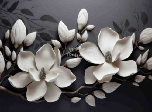 پوستر سه بعدی گل های سفید صدفی 3DF-408 3 پوستر سه بعدی گل های سفید صدفی 3DF-408