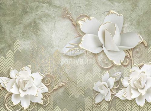 پوستر دیواری گل برجسته سفیدCode-3DF-624 3 پوستر دیواری گل برجسته سفیدCode-3DF-624