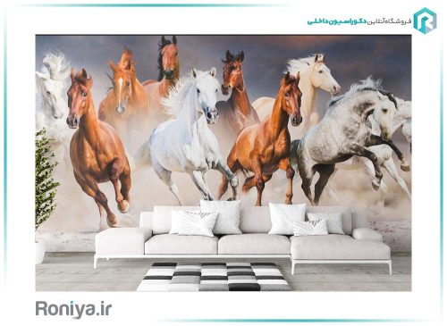 پوستر دیواری سه بعدی گله اسب ها کد: AN049 2 پوستر دیواری سه بعدی گله اسب ها کد: AN049