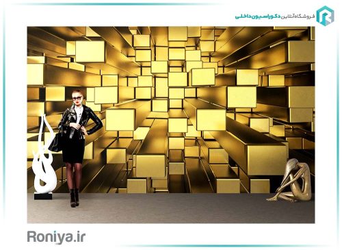 پوستر دیواری سه بعدی مکعب طلایی کد: LX050 2 پوستر دیواری سه بعدی مکعب طلایی کد: LX050