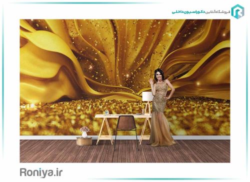 پوستر دیواری سه بعدی کاغذهای طلایی کد LX-054 2 پوستر دیواری طلایی لوکس