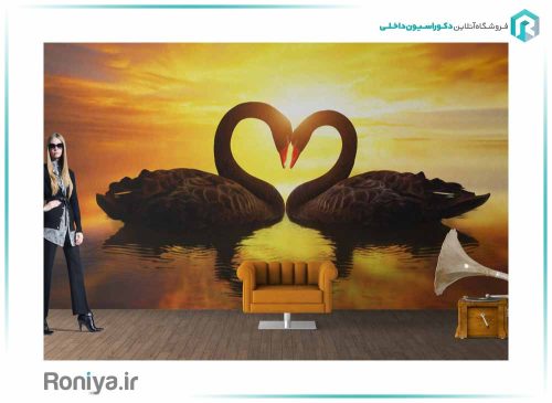 پوستر دیواری سه بعدی قوهای عاشق کد AN-053 2 پوستر دیواری سه بعدی قوهای عاشق کد AN-053