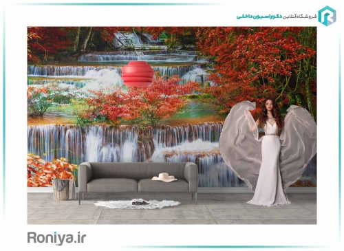 پوستر دیواری سه بعدی آبشار پاییزی کد NT-153 2 پوستر دیواری سه بعدی آبشار پاییزی کد NT-153