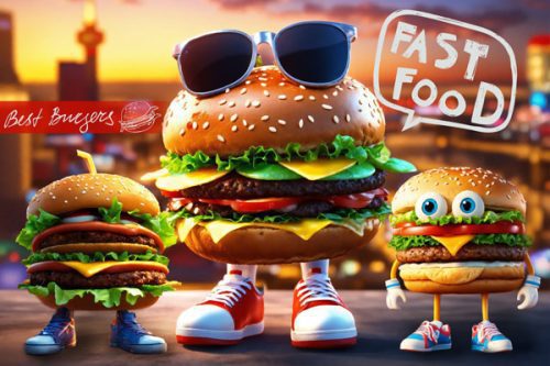 پوستر دیواری فست فود با طرح سه بعدی برگر 3 پوستر دیواری فست فود با طرح سه بعدی برگر