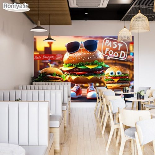 پوستر دیواری فست فود با طرح سه بعدی برگر 2 پوستر دیواری فست فود با طرح سه بعدی برگر