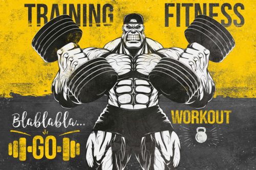 پوستر دیواری باشگاه بدنسازی طرح دمبل 2 خرید پوستر دیواری باشگاه بدنسازی مرد دمبل به دست قوی