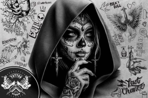 پوستر دیواری تتو سه بعدی اسکلت راهبه 2 پوستر دیواری تتو سه بعدی اسکلت راهبه