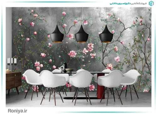 پوستر دیواری گل های صورتی کد 3DF-015