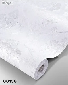 کاغذ دیواری داماسک ساده سفید نقره ای 
