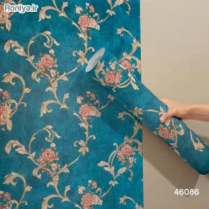 کاغذ دیواری گلدار سرمه ای