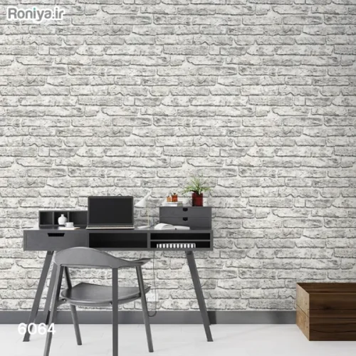 کاغذ دیواری طرح آجر طوسی سفید کد 6064