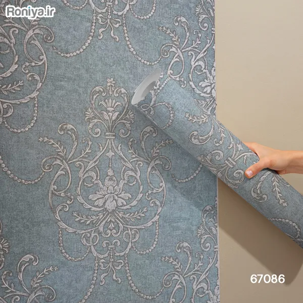 کاغذ دیواری تک گل نقره آبی داماسک کد 67086 1 کاغذ دیواری تک گل نقره آبی داماسک کد 67086