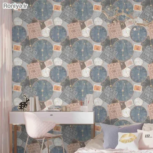 کاغذ دیواری اتاق نوجوان طرح ساعت کد C9149 2 کاغذ دیواری اتاق نوجوان طرح ساعت