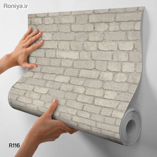 کاغذ دیواری آجری کرم نقره ای