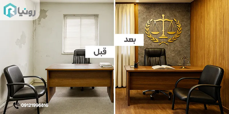 بازسازی صفر تا صد دفتر وکالت 1 جدیدترین روش محاسبه پوستر دیواری بر اساس متر مربع